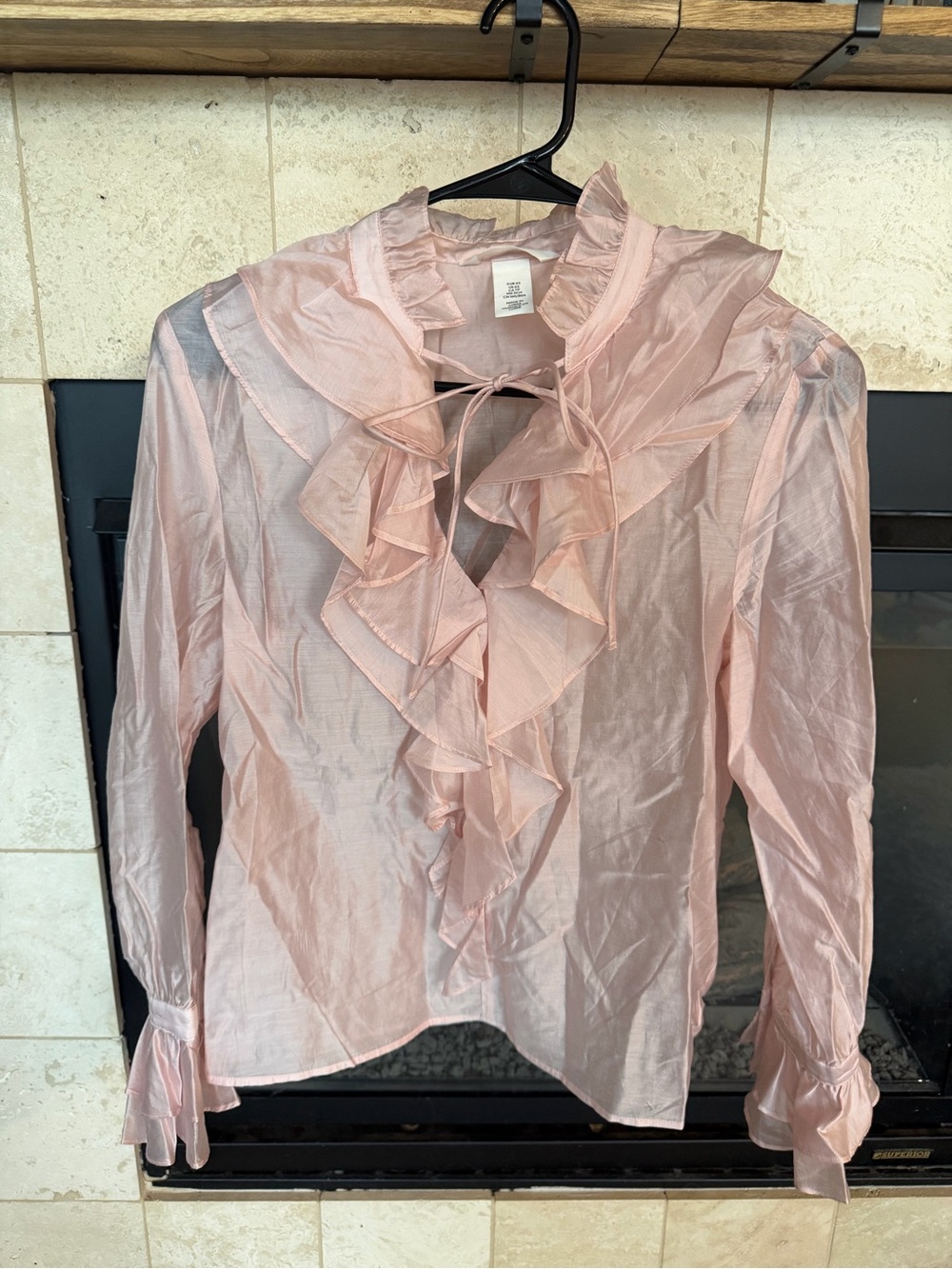 H&M Pale Pink Ruffle Tie-Front Sheer Blouse